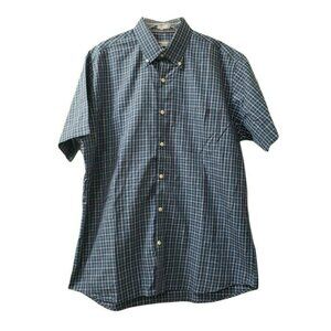 Peter Millar Men's Short Sleeve Button-Up Shirt, Blue plaid, Sz L, 100% Cotton
